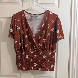 Floral Rust Wrap Top